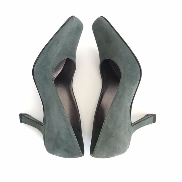 Bruno Magli Women’s Square Toes Suede Pumps Heels Dark Olive Green - Picture 8 of 12